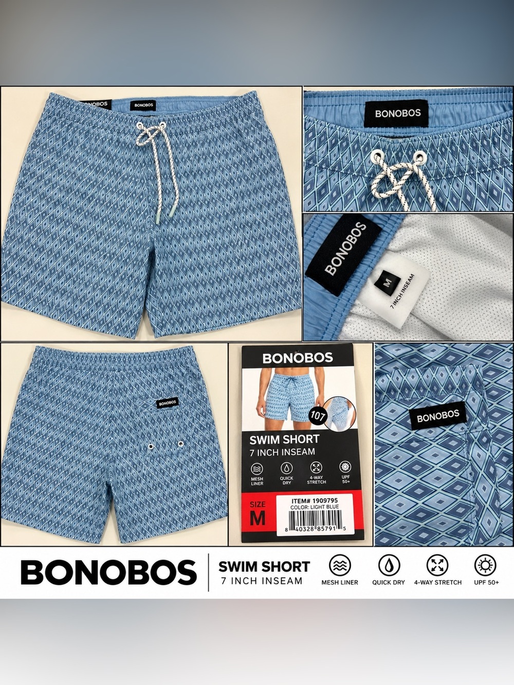 Bonobos Light Blue Diamond-Pattern Swim Trunks medium